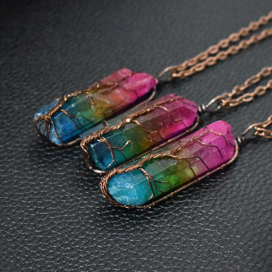 Tree of Color Stone Crystal Pillar & Necklace