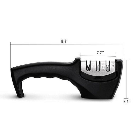 This Stainless Steel Diamond Knife Sharpener ensures razor sharpness in seconds. Its diamond wheels, set at a precise angle of 17°, are specially designed to sharpen knives of any hardness. Its precision machined stainless steel construction provides superior corrosion resistance and durability. Enjoy sharp and lasting knives effortlessly!