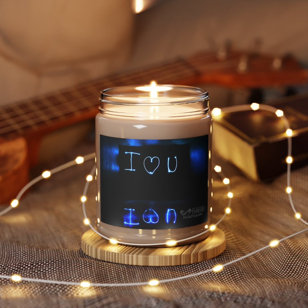This custom candle jar can accommodate all your ideas, artwork, or inspirational quotes on its custom candle label. The candle itself is made 100% with a natural soy wax blend and cotton wick. Choose between ambrosial fragrances such as Vanilla Bean, Comfort Spice, and Sea Breeze.