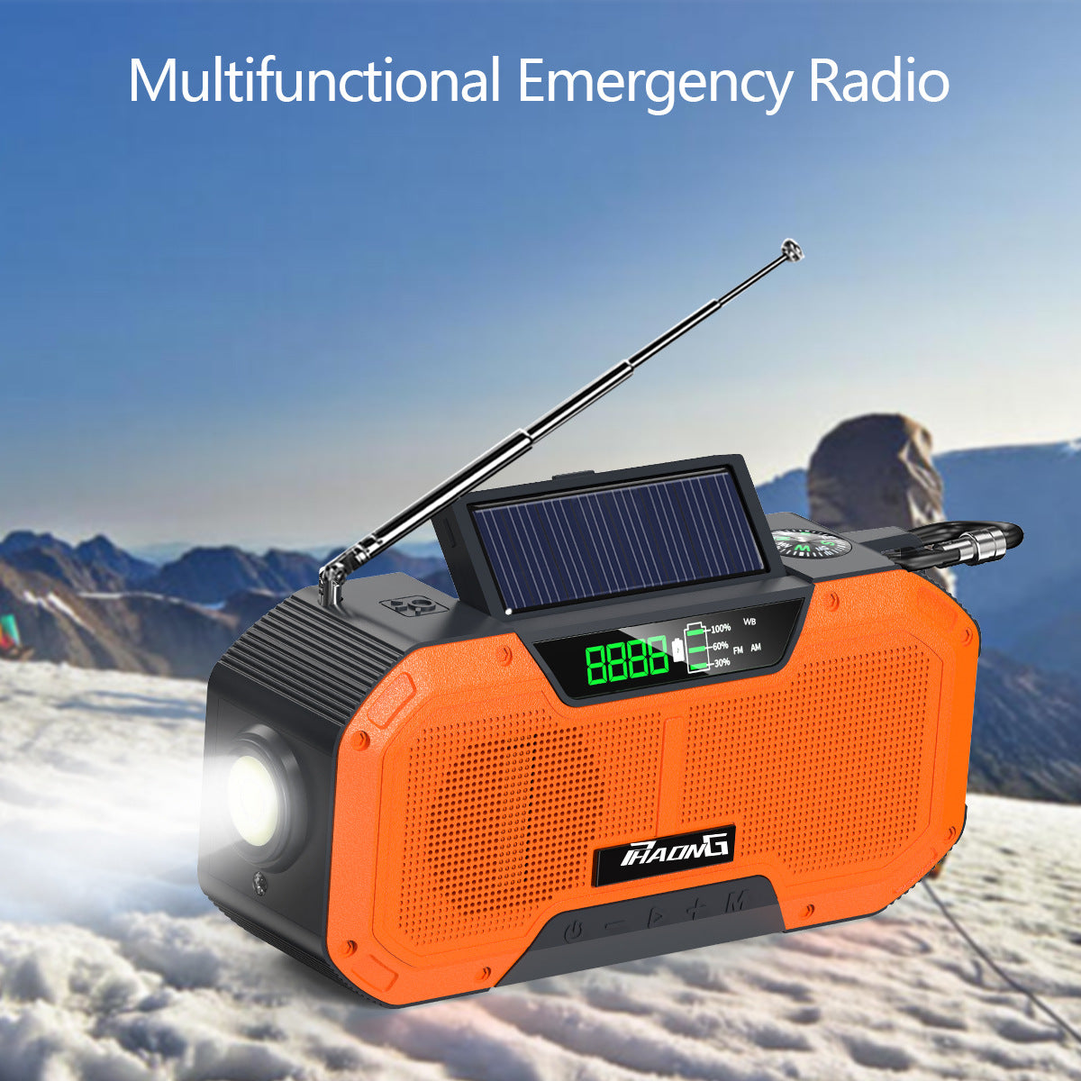 This solar powered emergency radio has a Bluetooth speaker, strong flashlight and several mobile phone charger plugs. This is great for your emergency kits, camping kits and can provide much needed solar power when electricity isn't available due to an emergency situation.