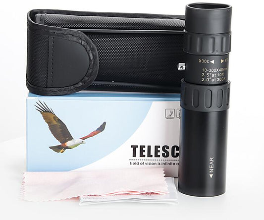 This Outdoor Tactical Military Telescope is made of high quality metal and offers a monocular 10-300 Zoom. Great for camping, hiking, hunting, fishing, birding and is small and easy to transport.