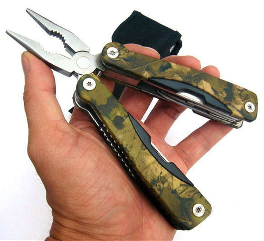 A Pocket Sized Multi-Tool that includes Pliers, a Key Ring with Multi function Knife, Hook & Saw Blade. This folding tool has a fresh stylish appearance and is great for Camping, Outdoor Activities and Survival situations.