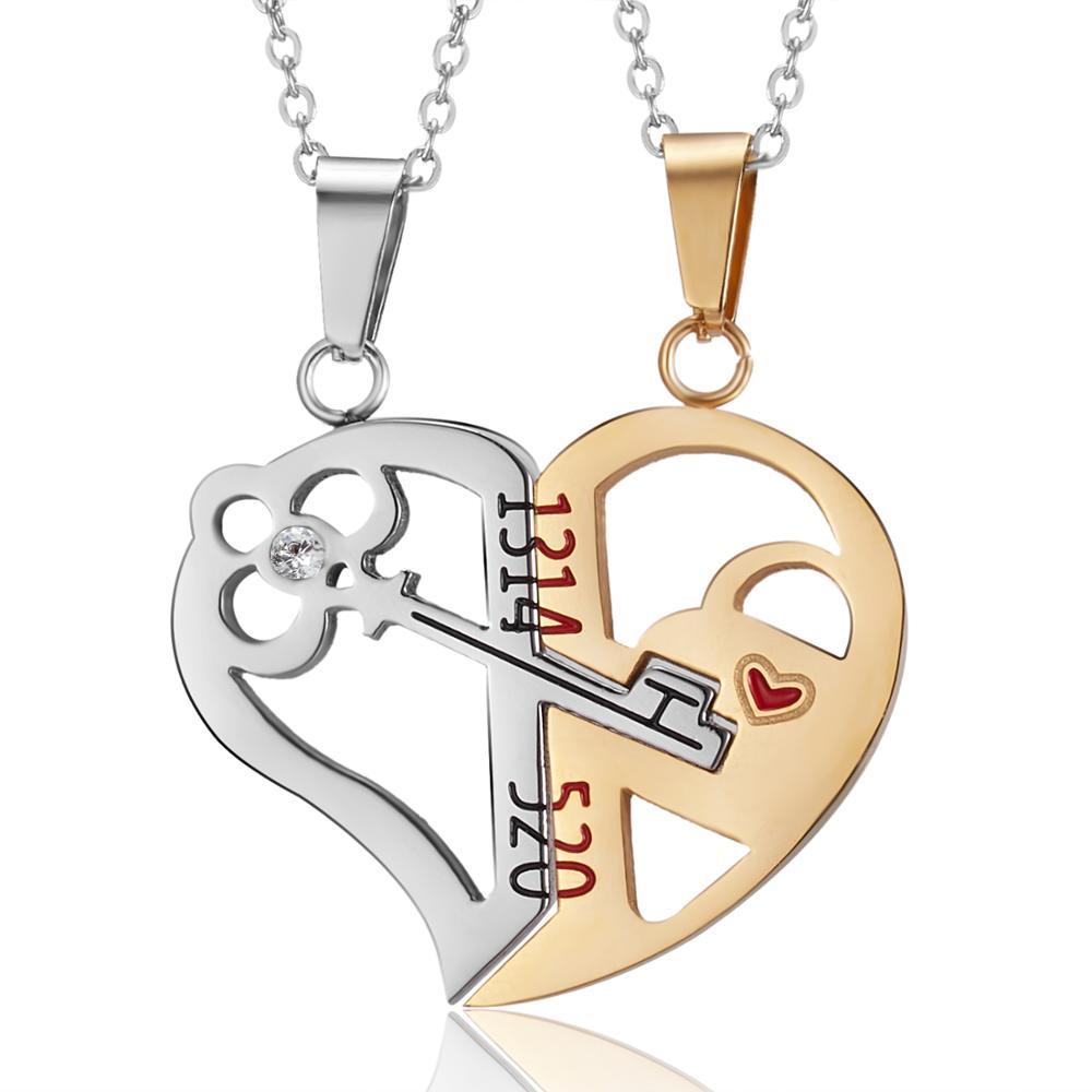 Show your love with this adorable couples mending a broken heart key necklace set. One for each of you, to show that your love fits together perfectly. Comes in two color styles and the chain is 50cm long. This couples necklace is perfect for everyday use or to go to that fun party. Makes an awesome Valentine's gift.