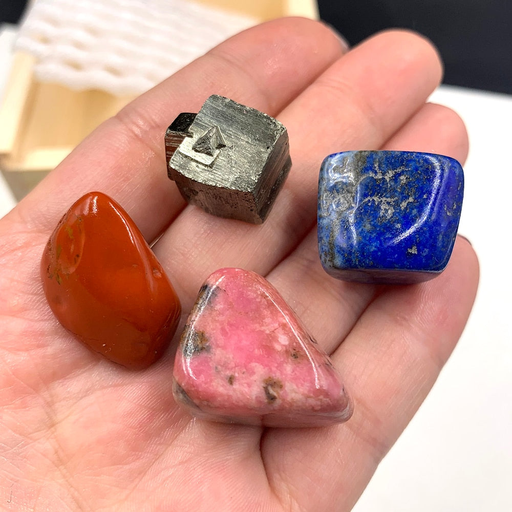 This wooden gift box is filled with natural crystals, mineral specimens and gemstones. There are many ways to use this special gift, such as with natural healing, meditation, Reiki, yoga, Wiccans ceremonies and so much more! Enjoy Amethyst, Chakela, green flourite, rose quartz, citrine, clear quartz, lapis lazuli, red jasper, rodonite and chalcopyrite all nestled in a natural wood gift box.