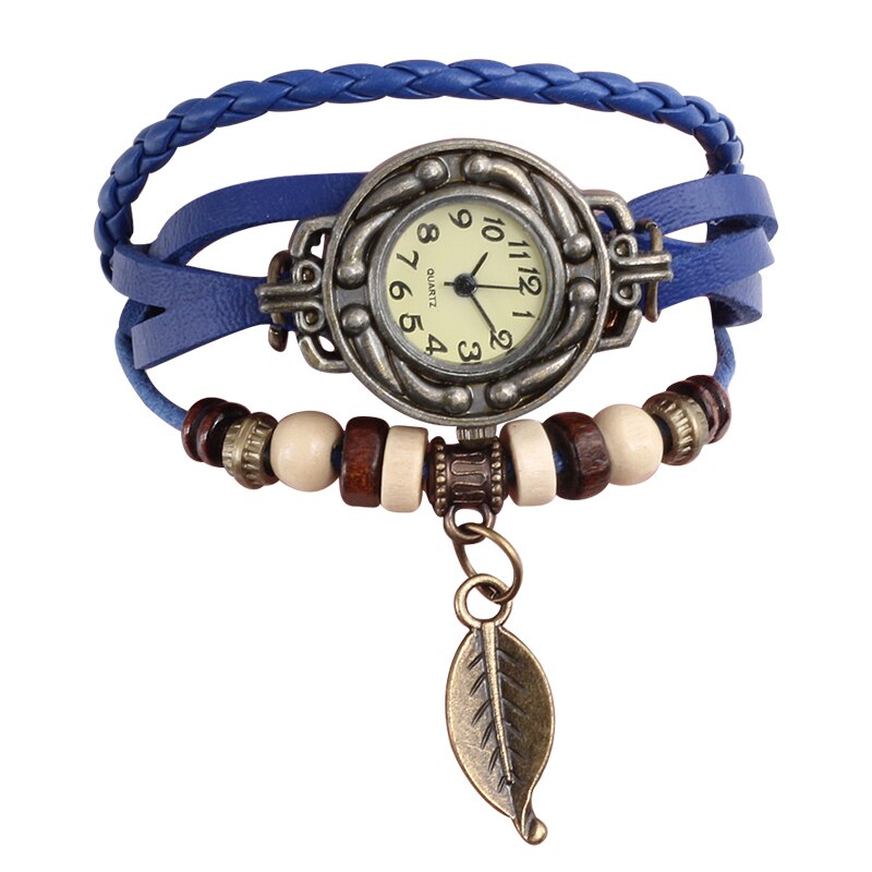 Genuine Leather Vintage Style multicolor High Quality Quartz Watch with a Lovely Bracelet with a snap back.
