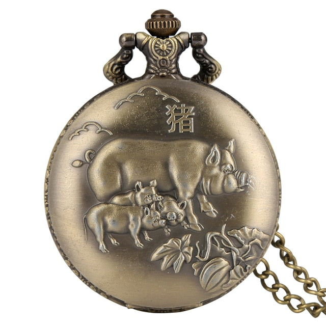 This unique bronze Chinese Zodiac Quartz Pocket Watch makes a fantastic gift for your father, brother, son for Christmas, birthday, anniversary, special occasion. This high quality pocket watch has a nice chain to keep it safe and has a fun steampunk style.