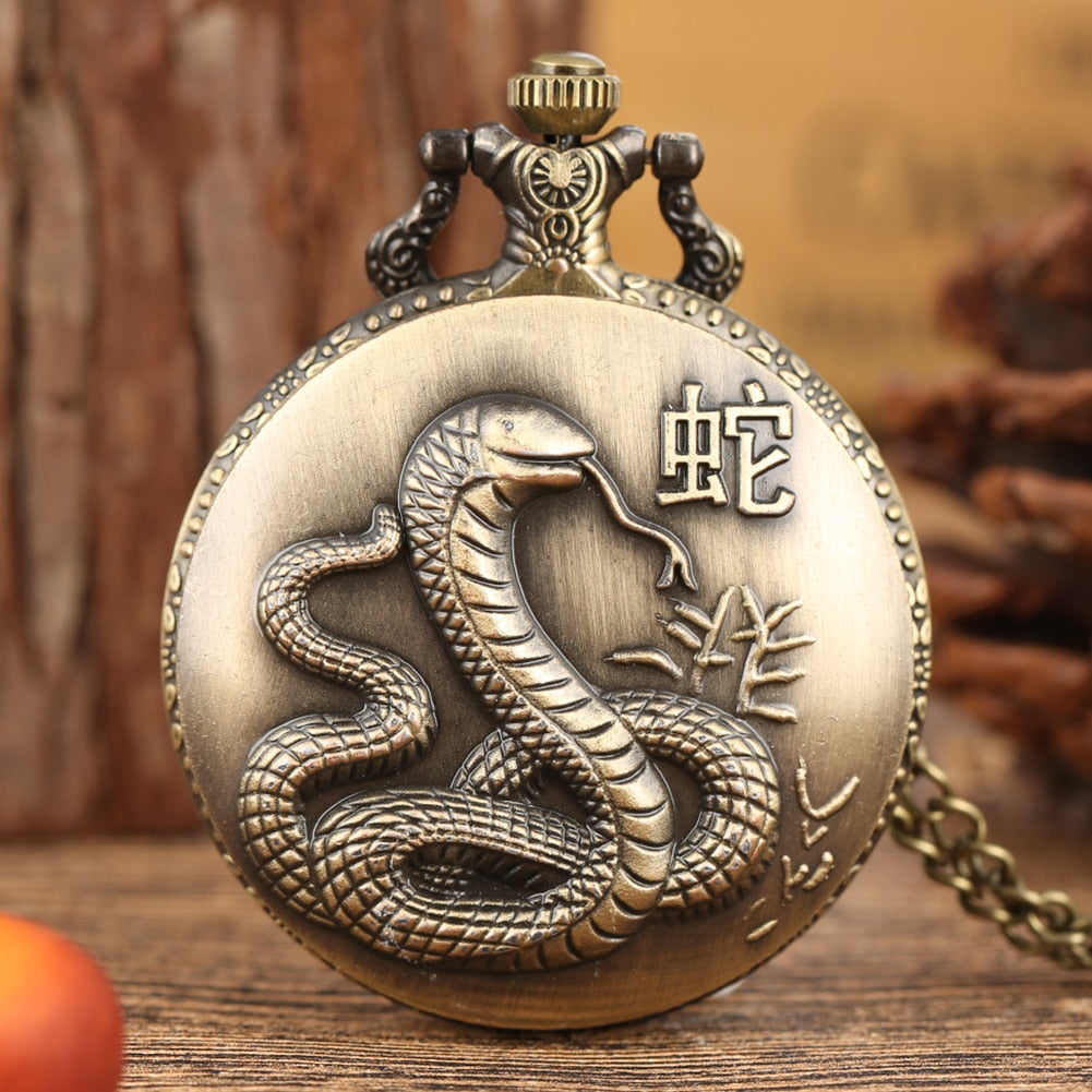 This unique bronze Chinese Zodiac Quartz Pocket Watch makes a fantastic gift for your father, brother, son for Christmas, birthday, anniversary, special occasion. This high quality pocket watch has a nice chain to keep it safe and has a fun steampunk style.