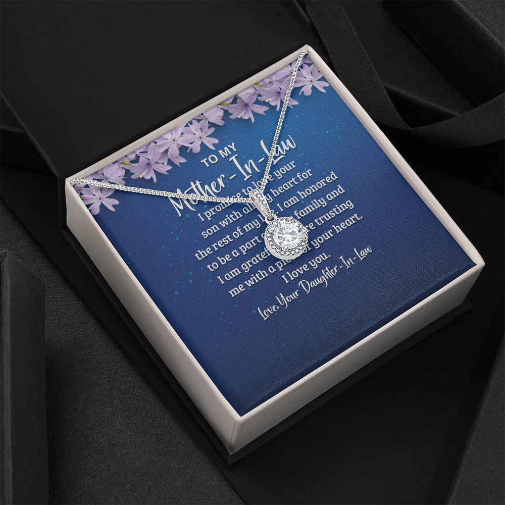 Surprise your Mother-In-Law one with a timeless and elegant gift. Our dazzling Eternal Hope Necklace features a cushion cut center cubic zirconia that will sparkle with every step. The center crystal is adorned with equally brilliant CZ crystals, ensuring a stunning look every wear. Wow her by gifting her an accessory that will pair with everything in her wardrobe!