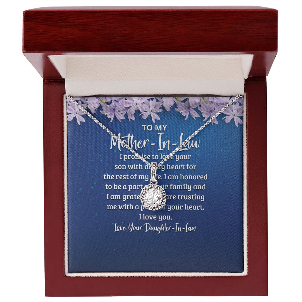 Surprise your Mother-In-Law one with a timeless and elegant gift. Our dazzling Eternal Hope Necklace features a cushion cut center cubic zirconia that will sparkle with every step. The center crystal is adorned with equally brilliant CZ crystals, ensuring a stunning look every wear. Wow her by gifting her an accessory that will pair with everything in her wardrobe!