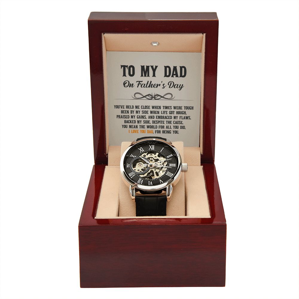 Give the gift of luxury with this handsome and daring timepiece. The Men's Openwork Watch is the perfect blend of classic design and modern styling, making it an essential accessory for your remarkable style.