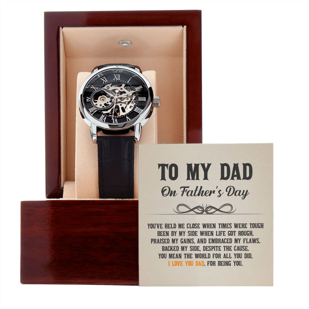 Give the gift of luxury with this handsome and daring timepiece. The Men's Openwork Watch is the perfect blend of classic design and modern styling, making it an essential accessory for your remarkable style.
