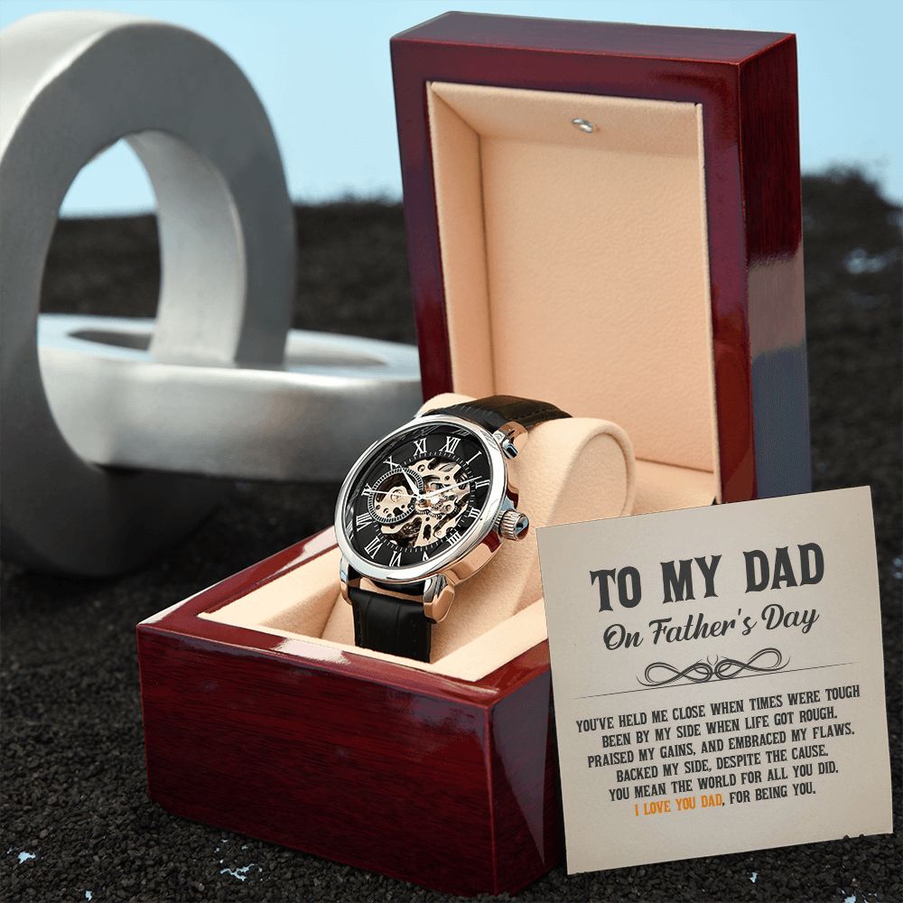 Give the gift of luxury with this handsome and daring timepiece. The Men's Openwork Watch is the perfect blend of classic design and modern styling, making it an essential accessory for your remarkable style.