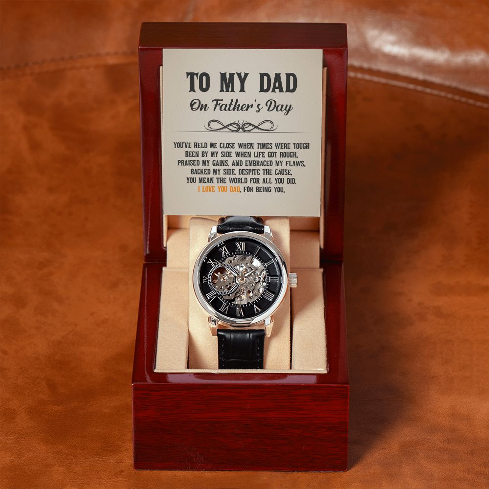 Give the gift of luxury with this handsome and daring timepiece. The Men's Openwork Watch is the perfect blend of classic design and modern styling, making it an essential accessory for your remarkable style.