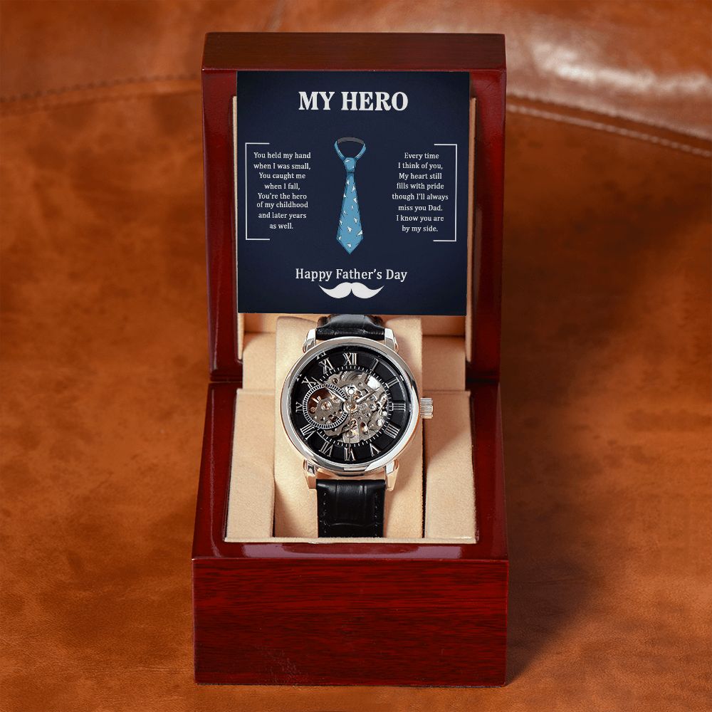 Give the gift of luxury with this handsome and daring timepiece. The Men's Openwork Watch is the perfect blend of classic design and modern styling, making it an essential accessory for your remarkable style.