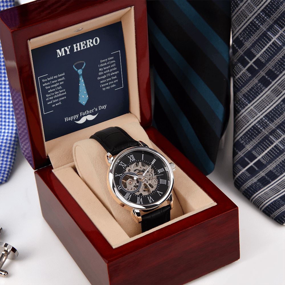 Give the gift of luxury with this handsome and daring timepiece. The Men's Openwork Watch is the perfect blend of classic design and modern styling, making it an essential accessory for your remarkable style.