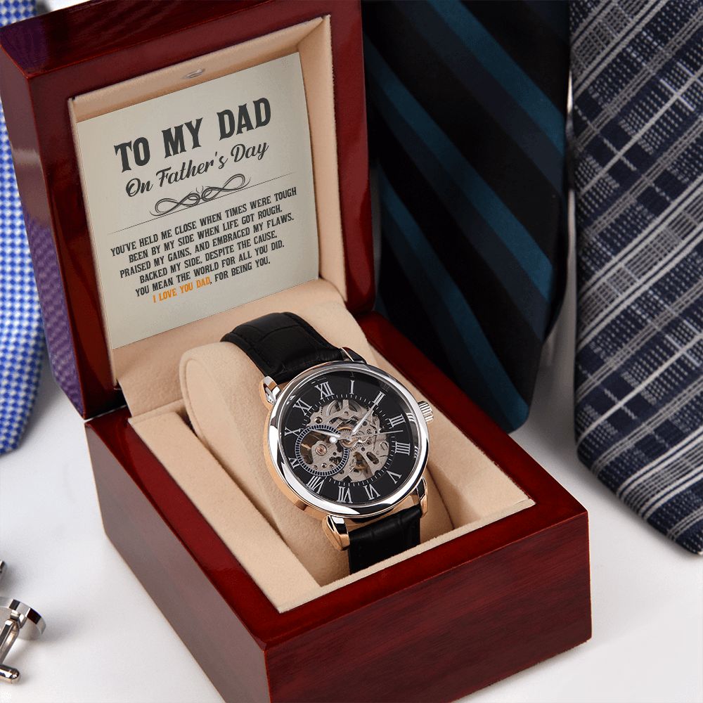 Give the gift of luxury with this handsome and daring timepiece. The Men's Openwork Watch is the perfect blend of classic design and modern styling, making it an essential accessory for your remarkable style.