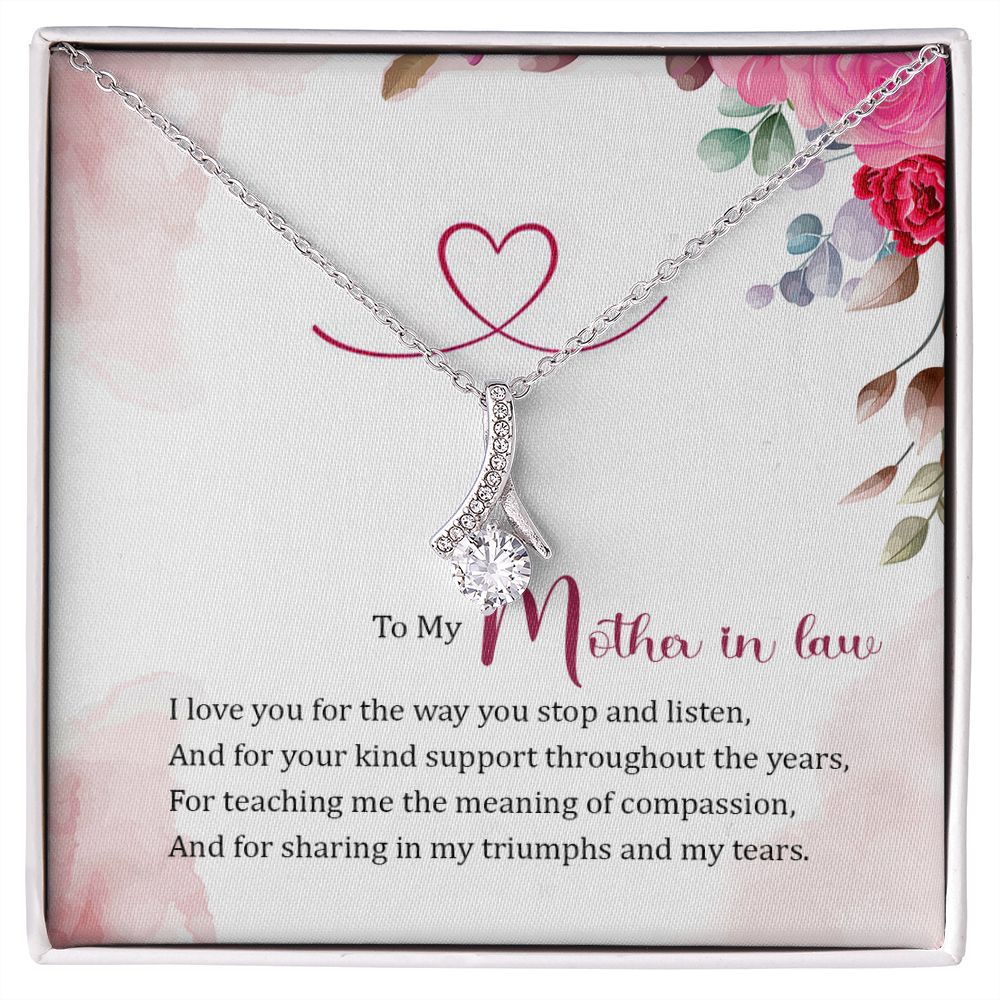 Imagine her reaction when she opens this stunning gift! The Alluring Beauty necklace features a petite ribbon shaped pendant that is sure to dazzle your special someone. Whether it's a birthday or anniversary, make sure to get her a gift she will love for years to come.