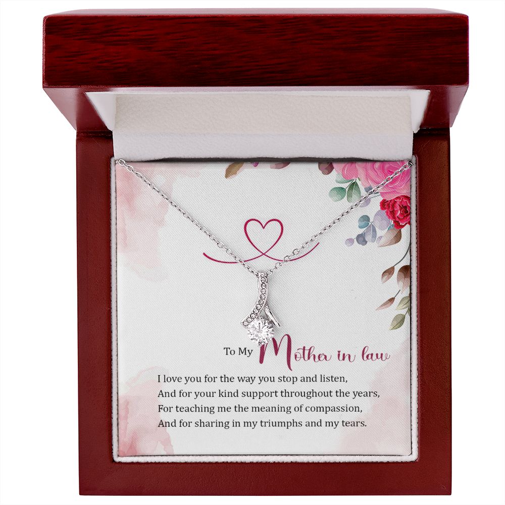 Imagine her reaction when she opens this stunning gift! The Alluring Beauty necklace features a petite ribbon shaped pendant that is sure to dazzle your special someone. Whether it's a birthday or anniversary, make sure to get her a gift she will love for years to come.