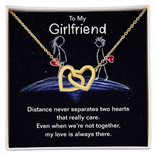 Give your girlfriend the gift that symbolizes your never-ending love. Featuring two lovely hearts embellished with cubic zirconia crystals, this Interlocking Hearts necklace is the perfect accessory for everyday wear. Whether it's a memorable anniversary or a special birthday, make sure to dazzle your special someone by gifting them this stunning necklace.