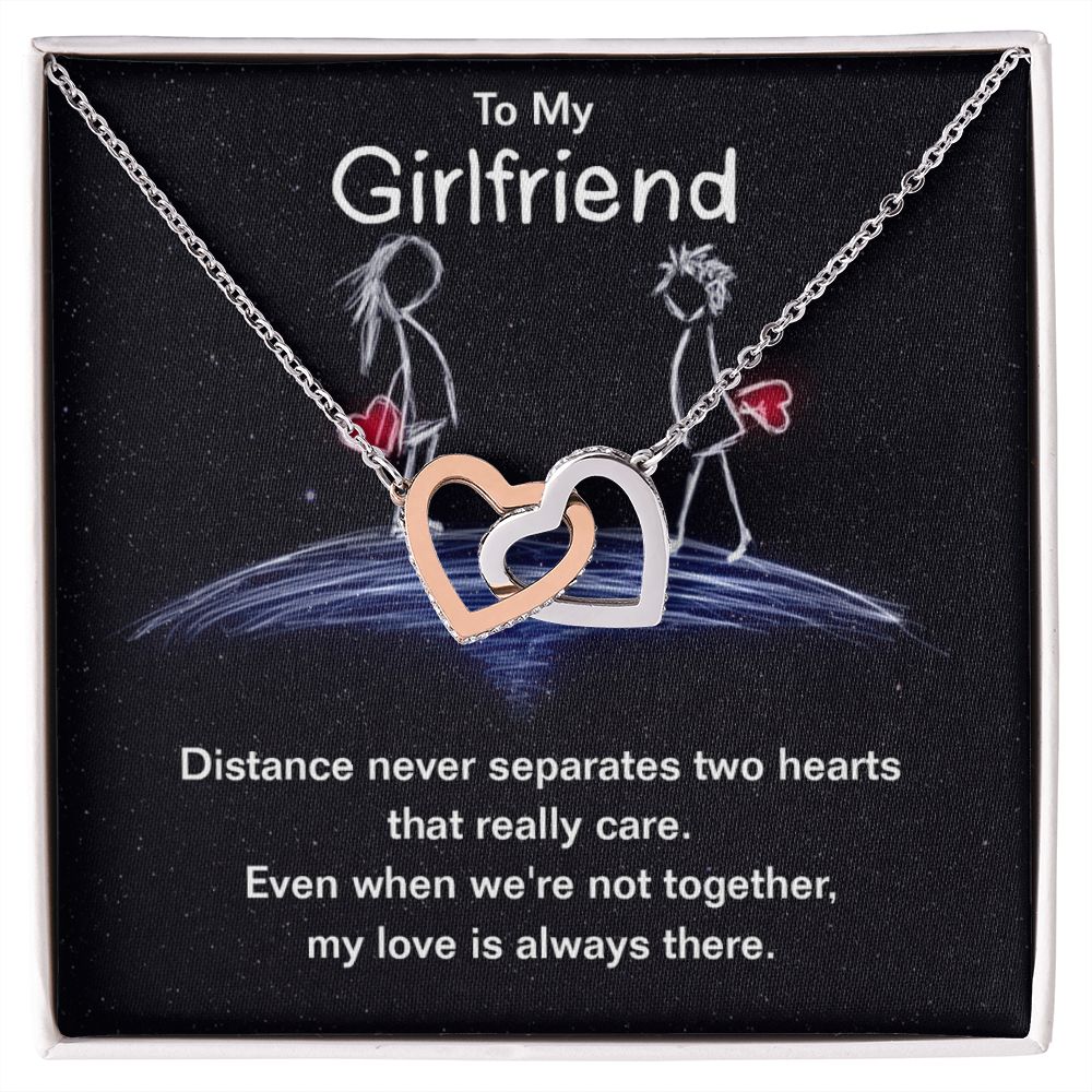 Give your girlfriend the gift that symbolizes your never-ending love. Featuring two lovely hearts embellished with cubic zirconia crystals, this Interlocking Hearts necklace is the perfect accessory for everyday wear. Whether it's a memorable anniversary or a special birthday, make sure to dazzle your special someone by gifting them this stunning necklace.