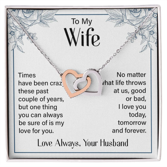 Give her the gift that symbolizes your never-ending love. Featuring two lovely hearts embellished with cubic zirconia crystals, this Interlocking Hearts necklace is the perfect accessory for everyday wear. Whether it's a memorable anniversary or a special birthday, make sure to dazzle your special someone by gifting them this stunning necklace.