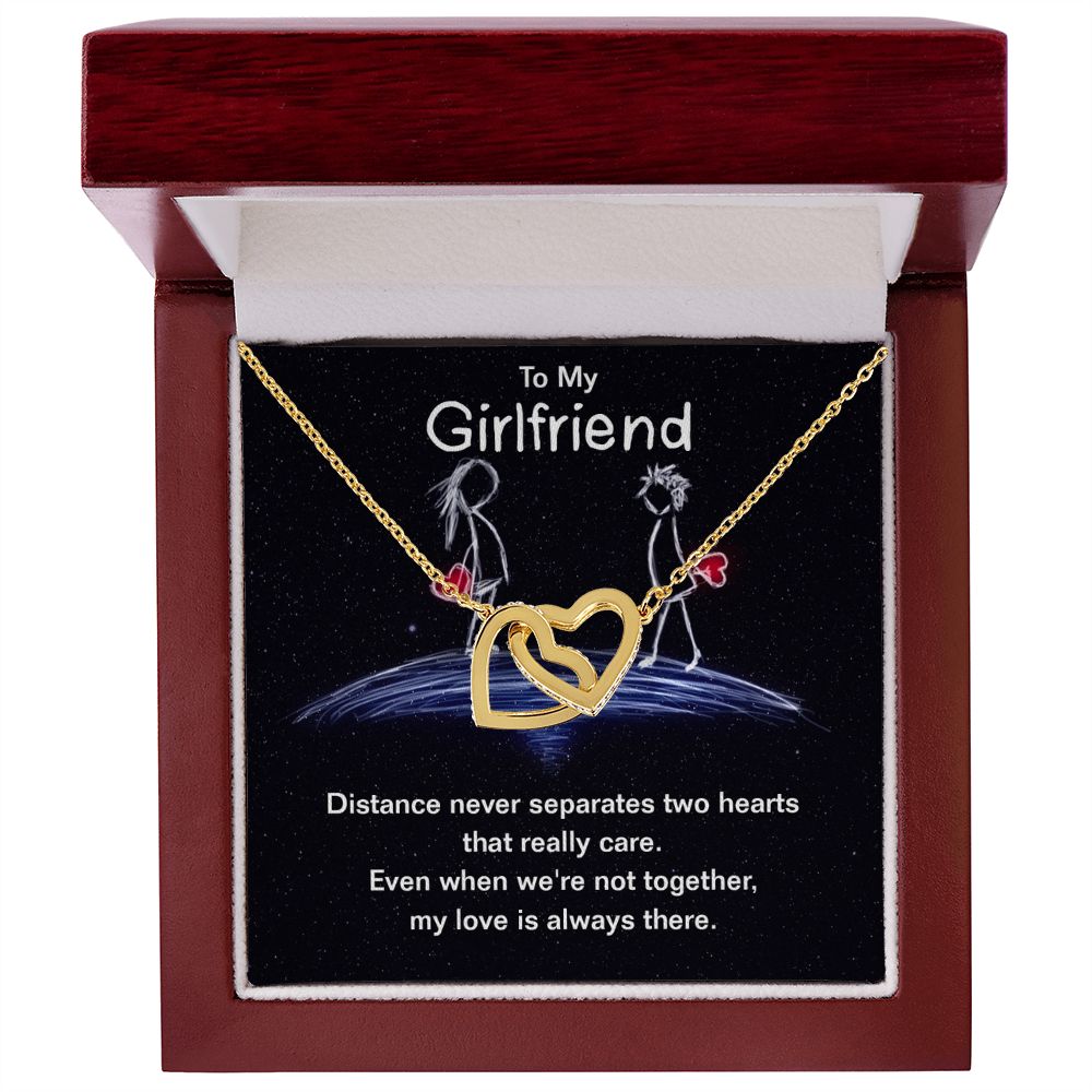 Give your girlfriend the gift that symbolizes your never-ending love. Featuring two lovely hearts embellished with cubic zirconia crystals, this Interlocking Hearts necklace is the perfect accessory for everyday wear. Whether it's a memorable anniversary or a special birthday, make sure to dazzle your special someone by gifting them this stunning necklace.