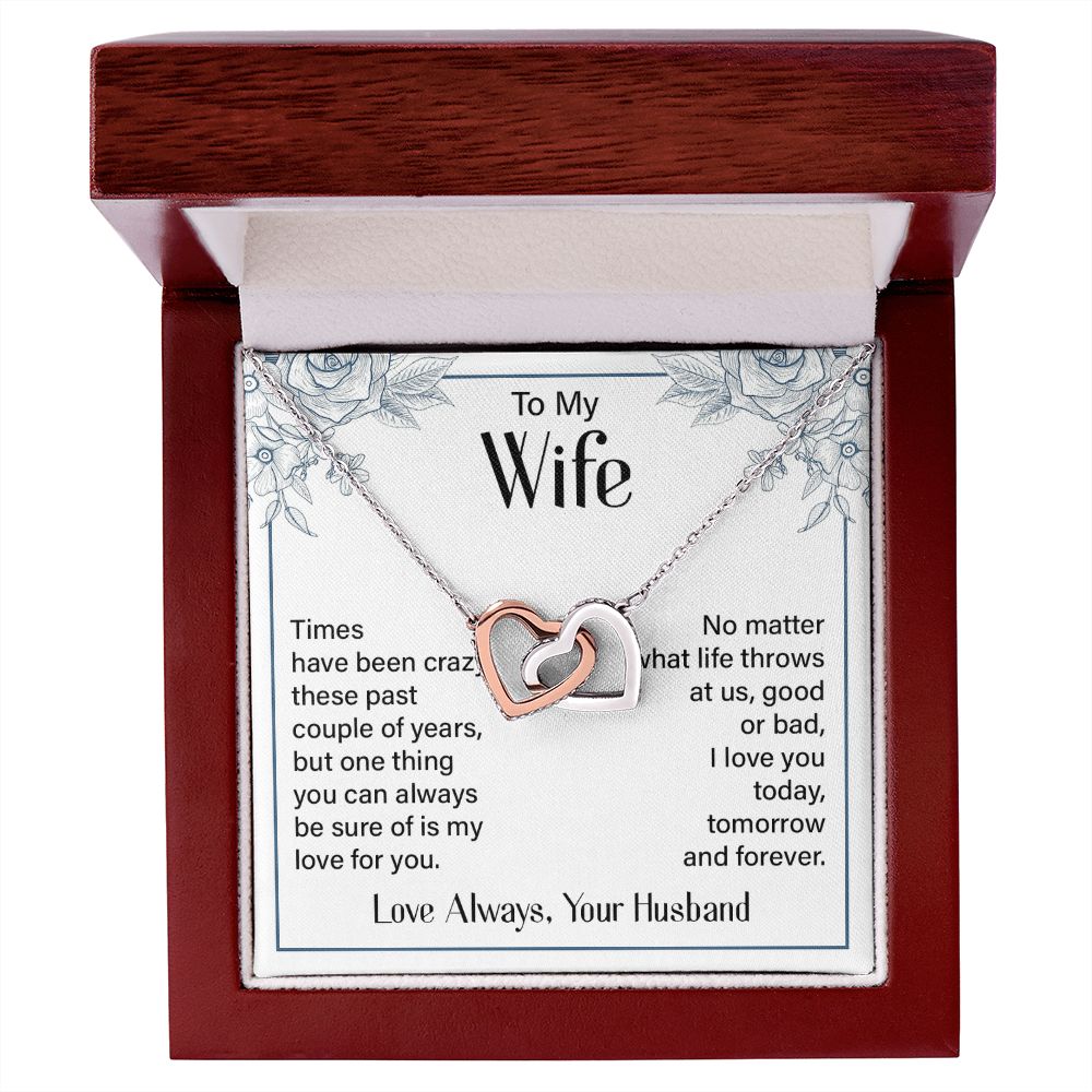Give her the gift that symbolizes your never-ending love. Featuring two lovely hearts embellished with cubic zirconia crystals, this Interlocking Hearts necklace is the perfect accessory for everyday wear. Whether it's a memorable anniversary or a special birthday, make sure to dazzle your special someone by gifting them this stunning necklace.
