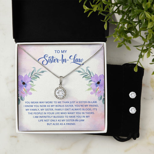 Surprise your sister-in-law with a stunning gift that will make her heart swell! Our dazzling Eternal Hope Necklace and Cubic Zirconia Earring Set is an eye catching pair that can be worn together or separately, adding sparkle and elegance to any occasion! Don't miss out on this spectacular offering!