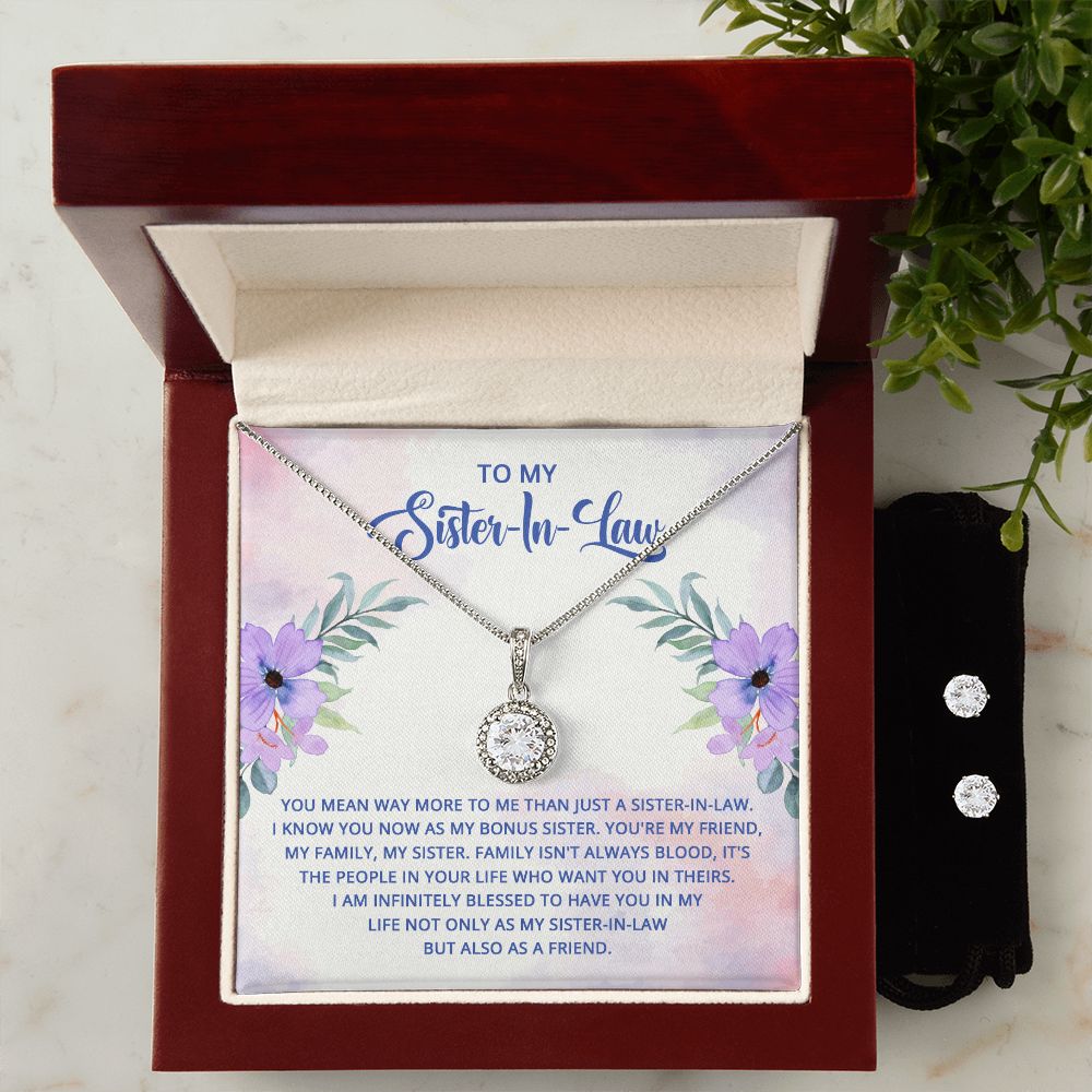 Surprise your sister-in-law with a stunning gift that will make her heart swell! Our dazzling Eternal Hope Necklace and Cubic Zirconia Earring Set is an eye catching pair that can be worn together or separately, adding sparkle and elegance to any occasion! Don't miss out on this spectacular offering!