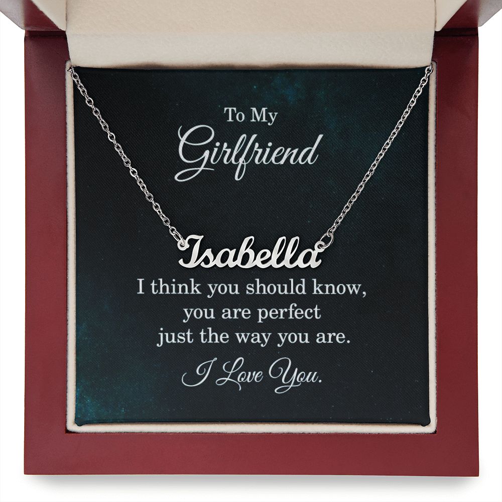 This stylish necklace features a cursive name design suspended on an 16”-18” adjustable cable chain, making it both personal and beautiful! Your necklace will be custom made upon ordering in the name or word of your choice, with up to 10 characters. It's a gift that they will surely want to keep close to their heart forever!