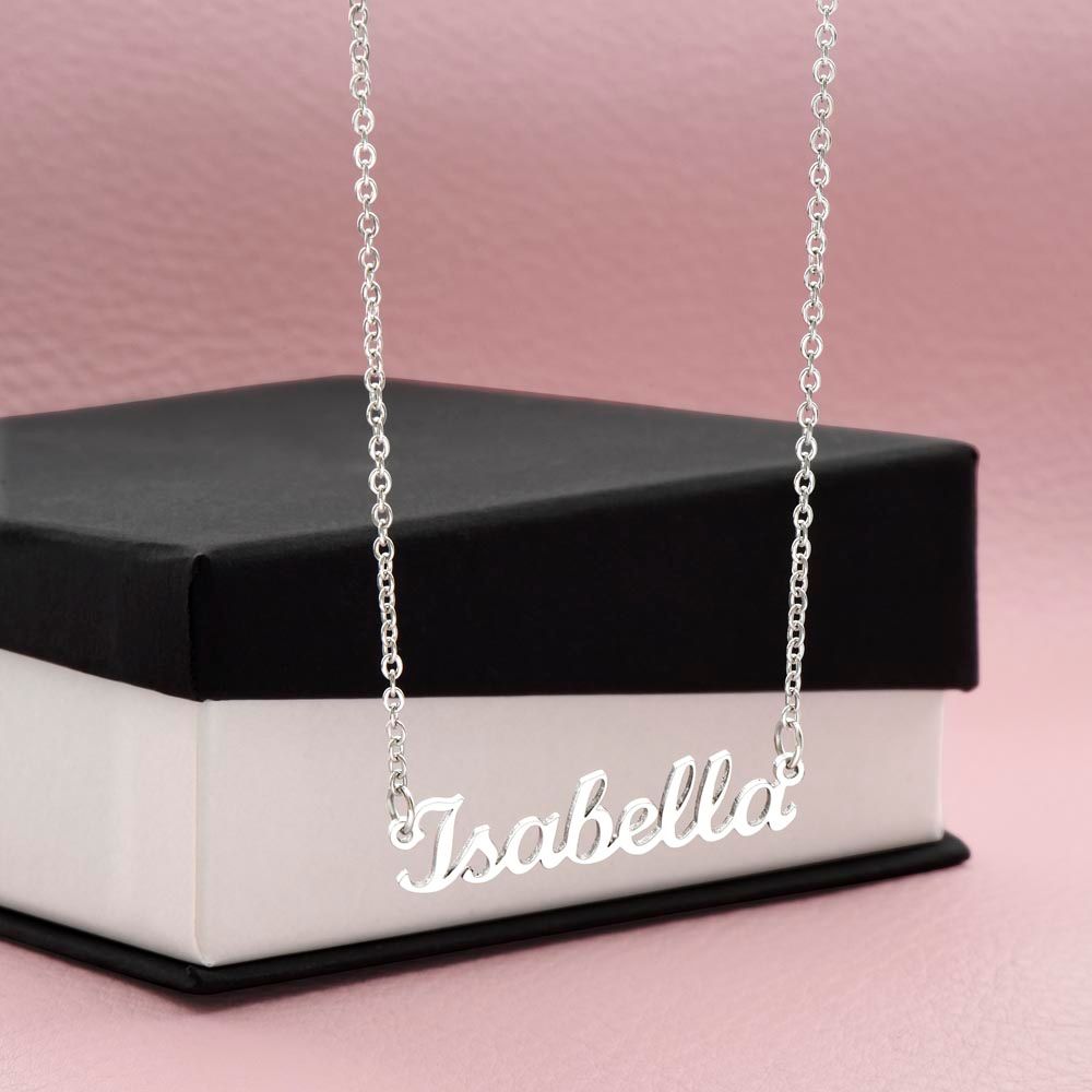 This custom name carved necklace is made with high quality materials and would make a great Valentine's Day gift, Birthday Gift, Christmas Gift or gift for any special occasion.  If the Kardashian's wear them, so can you! Be part of the trending hip crowd with your own name perfectly carved on a lovely necklace.