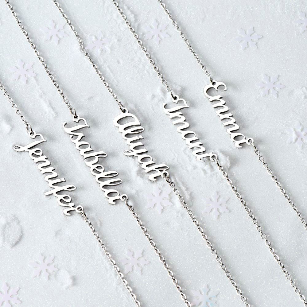 This custom name carved necklace is made with high quality materials and would make a great Valentine's Day gift, Birthday Gift, Christmas Gift or gift for any special occasion.  If the Kardashian's wear them, so can you! Be part of the trending hip crowd with your own name perfectly carved on a lovely necklace.