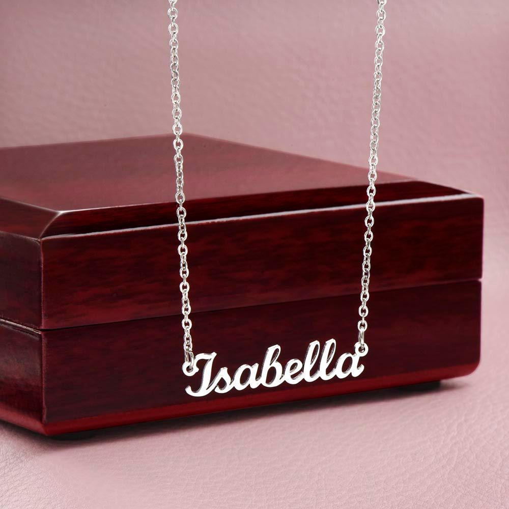 This custom name carved necklace is made with high quality materials and would make a great Valentine's Day gift, Birthday Gift, Christmas Gift or gift for any special occasion.  If the Kardashian's wear them, so can you! Be part of the trending hip crowd with your own name perfectly carved on a lovely necklace.