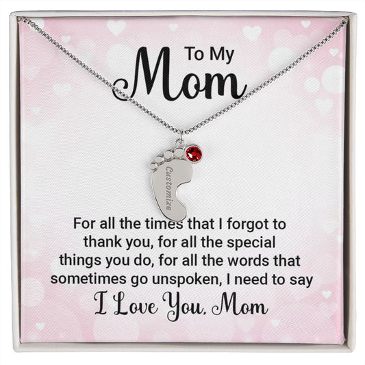 Celebrate the arrival of a newborn or cherish a precious memory with our Custom Baby Feet Necklace with Birthstone. Personalize your gift by engraving a name of your choice onto the pendant and choosing a crystal that correlates with the baby's birth month. 