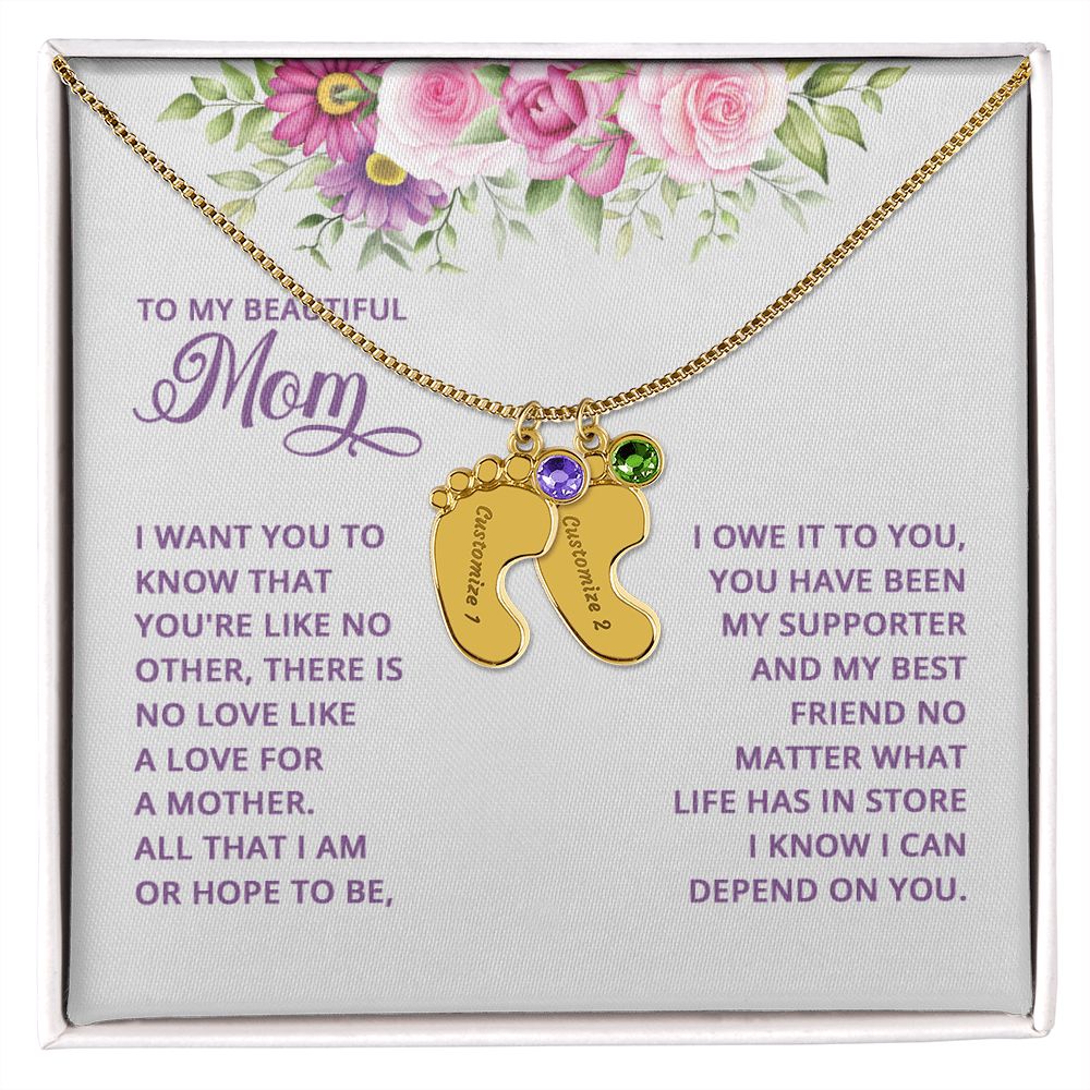 Adorn yourself with a timelessly beautiful piece of jewelry. Crafted with a subtle delicateness, the Baby Feet Necklace with Birthstone is a gorgeous combination of elegance and sentimentality. Symbolizing the unbreakable bond between mother and child, this custom necklace is crafted with personalized details and a birthstone of your choosing.