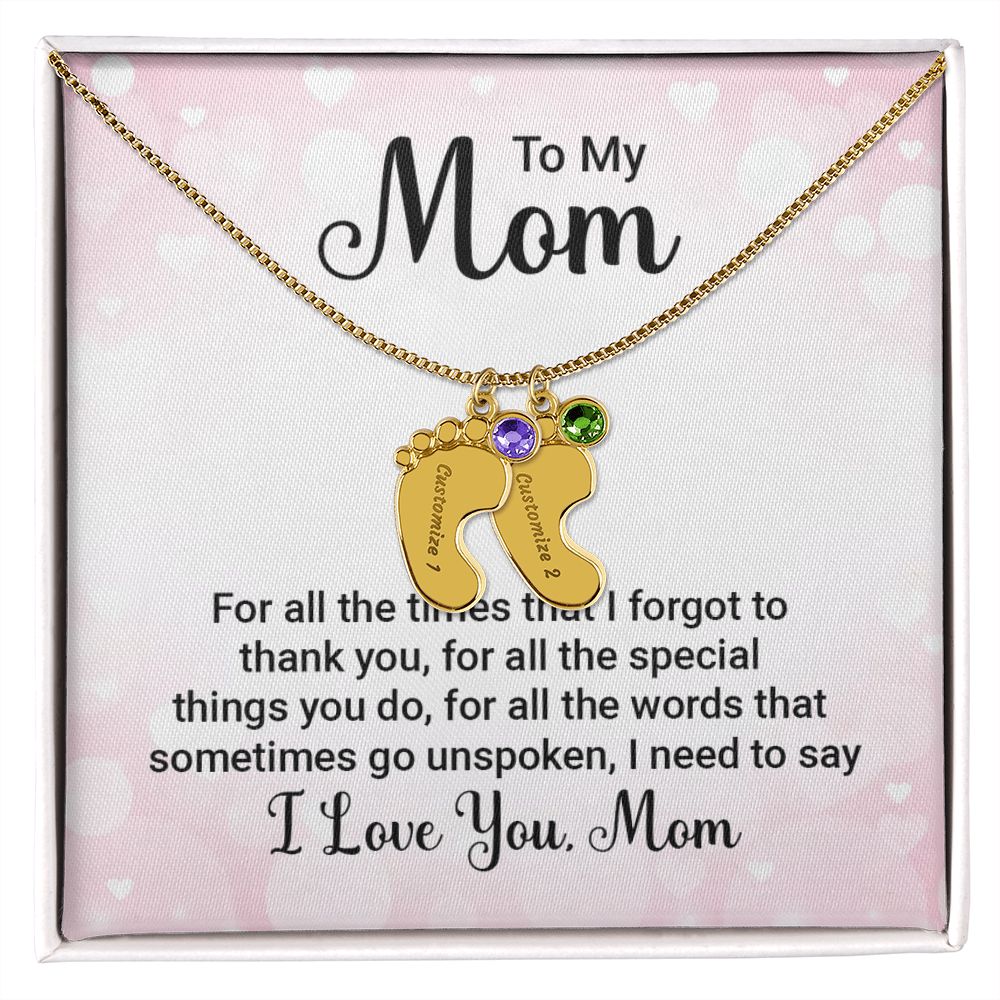 Celebrate the arrival of a newborn or cherish a precious memory with our Custom Baby Feet Necklace with Birthstone. Personalize your gift by engraving a name of your choice onto the pendant and choosing a crystal that correlates with the baby's birth month.