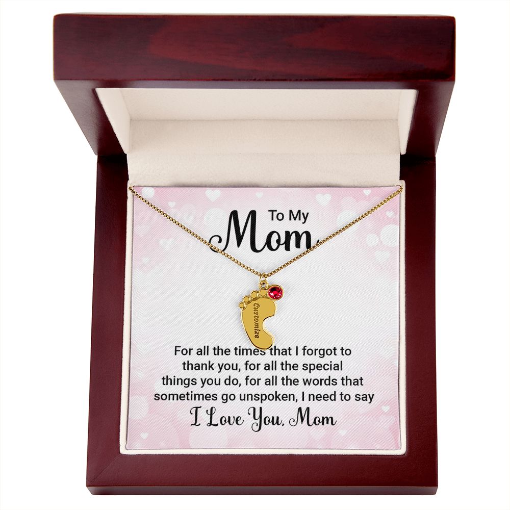 Celebrate the arrival of a newborn or cherish a precious memory with our Custom Baby Feet Necklace with Birthstone. Personalize your gift by engraving a name of your choice onto the pendant and choosing a crystal that correlates with the baby's birth month.