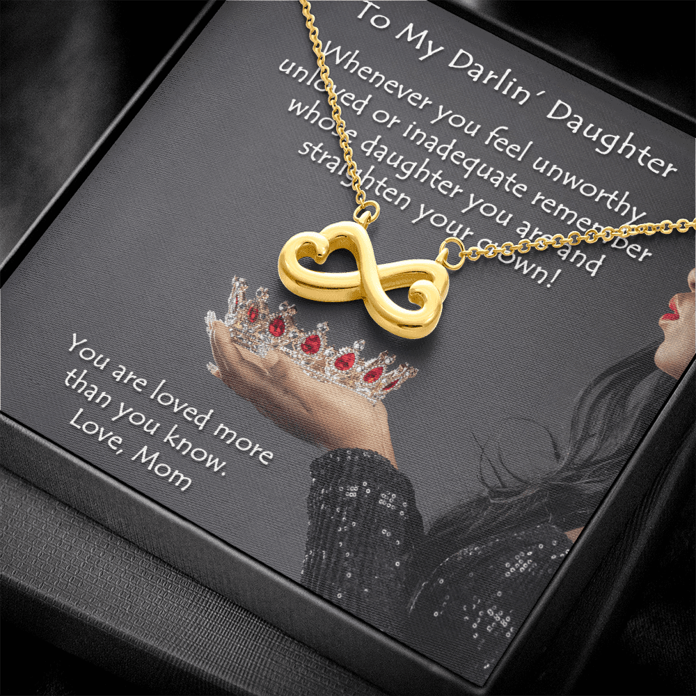 Celebrate your everlasting love and express your affection for your daughter with a look that says "I'll love you til the end of time." Artisan crafted in 14k White Gold finish or 18k Yellow Gold finish, this heart-shaped infinity symbol is hand polished to show off the magnificent shine.