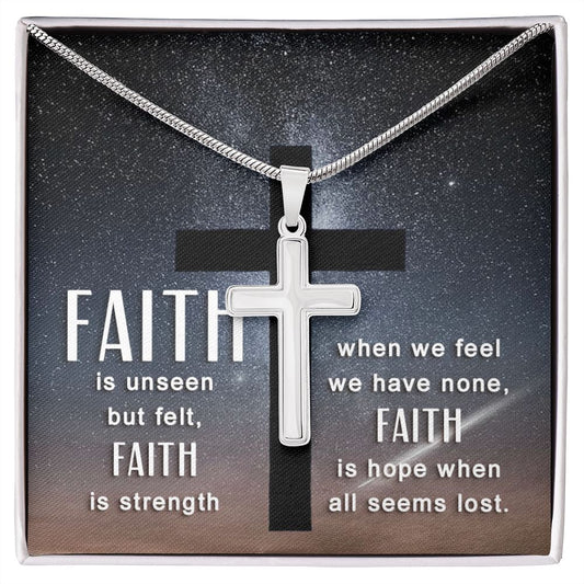 Wear your faith proudly with this stunning artisan-crafted Stainless Steel Cross Necklace. Perfect for special occasions or everyday wear, our Cross Necklace is a wonderful gift idea for you or your loved one. Wear your faith proudly with this stunning artisan-crafted Stainless Steel Cross Necklace. Perfect for special occasions or everyday wear, our Cross Necklace is a wonderful gift idea for you or your loved one.