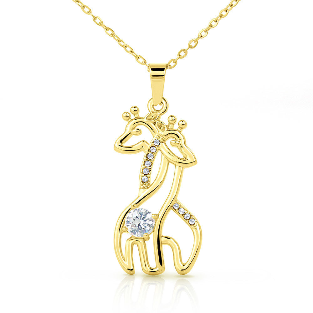 This adorable Graceful Love Giraffe Necklace features sparkling cubic zirconia, and is available in your choice of 14K white gold or 18K yellow gold finishes. A perfect gift for wives, girlfriends, daughters, granddaughters, best friends, or any one who loves animals