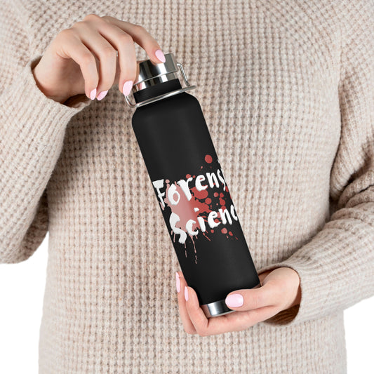 This Original Forensic Science design copper vacuum insulated bottle has Double-wall construction means that hot liquids can remain hot up to 12 hours while colder choices can last a full 48 hours; that’s two whole days.