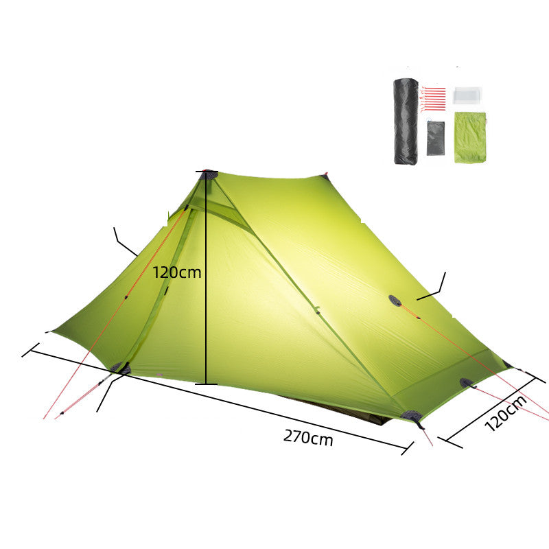 This professionals pole-less outdoor tent is ultra light and double sided with a silicone coating to make it comfortable and waterproof. This camping tent comes with all the equipment to set up and has a nice traveling pouch.