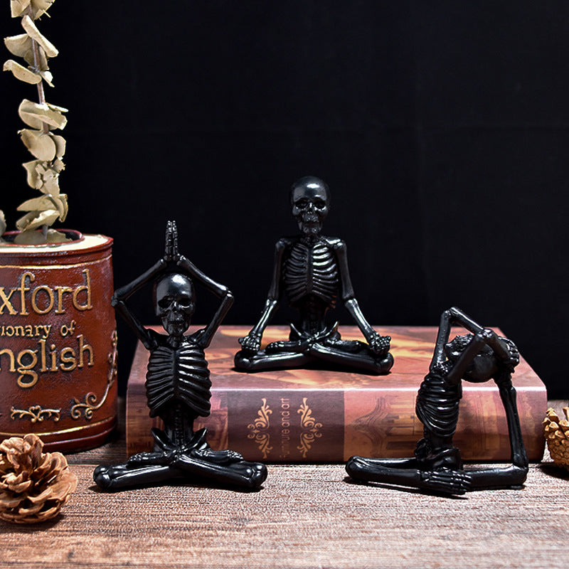 Vintage Halloween Skeleton Figurines Yoga Pose Resin Home Décor