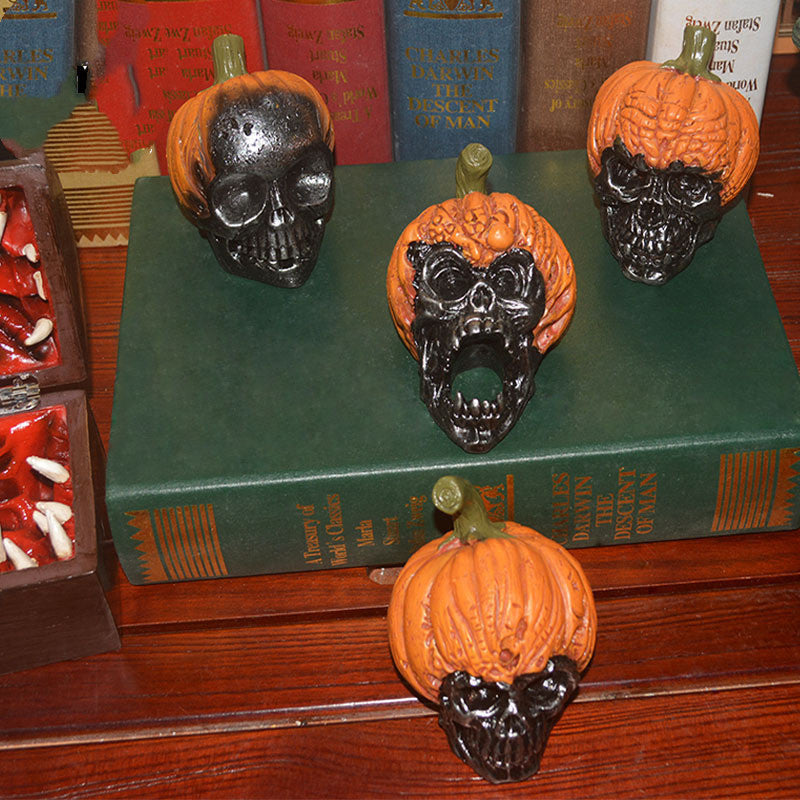 Unleash your daring spirit with these Halloween Resin Spooky Pumpkin Skulls! Add an eerie touch to your decorations and stand out among the regular pumpkins. Take a risk and embrace the spooky season with these unique and eye-catching skulls. 