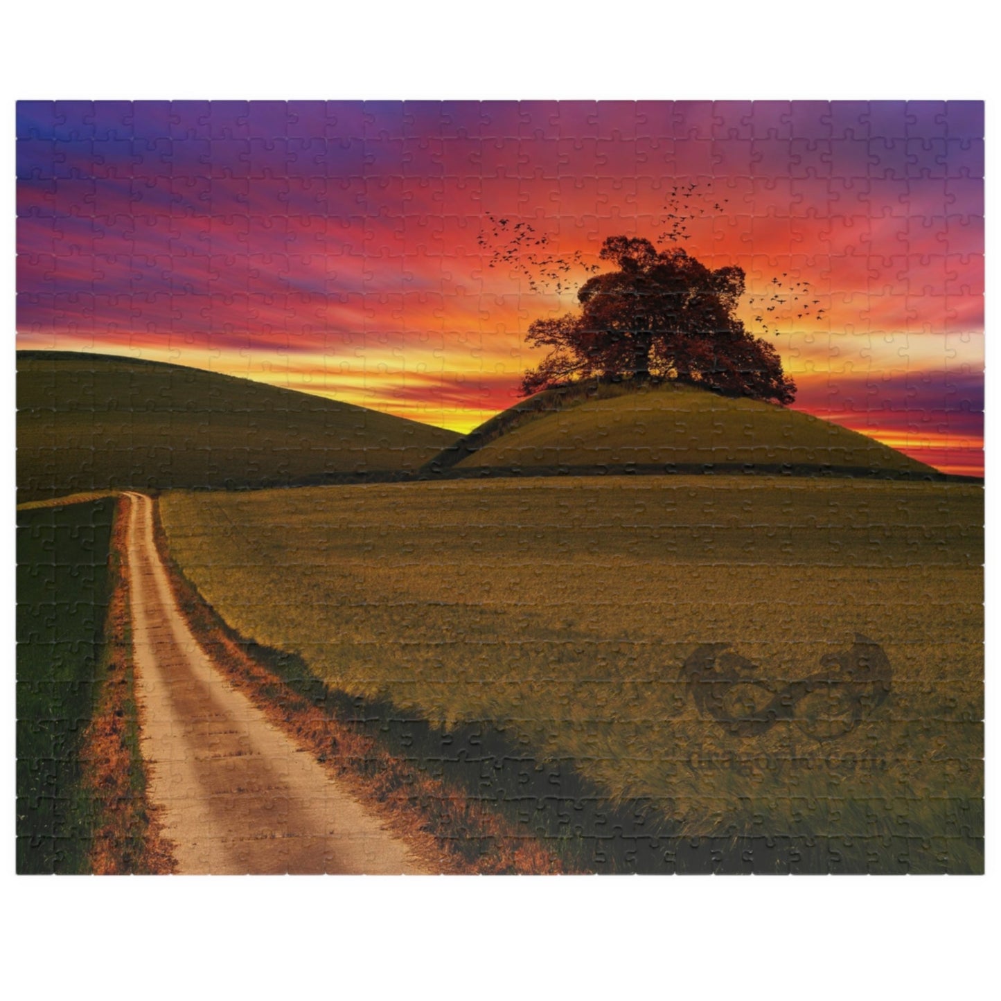 Experience the serene beauty of a country road at sunset with our Country Road Sunset Puzzle. This high-quality puzzle comes with 110 to 1014 pieces, making it perfect for all levels of puzzlers. Each piece fits seamlessly to create a stunning landscape that will provide hours of relaxation and enjoyment.