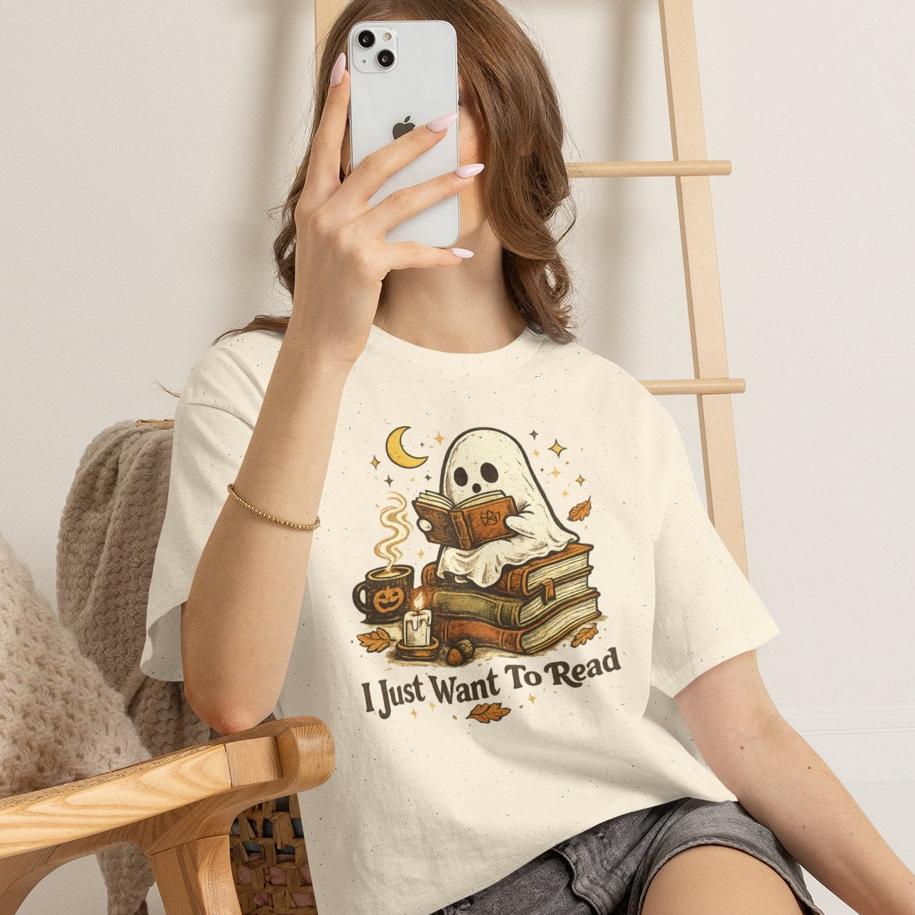I Just Want To Read Ghost Halloween Comfortable Cotton T-Shirt