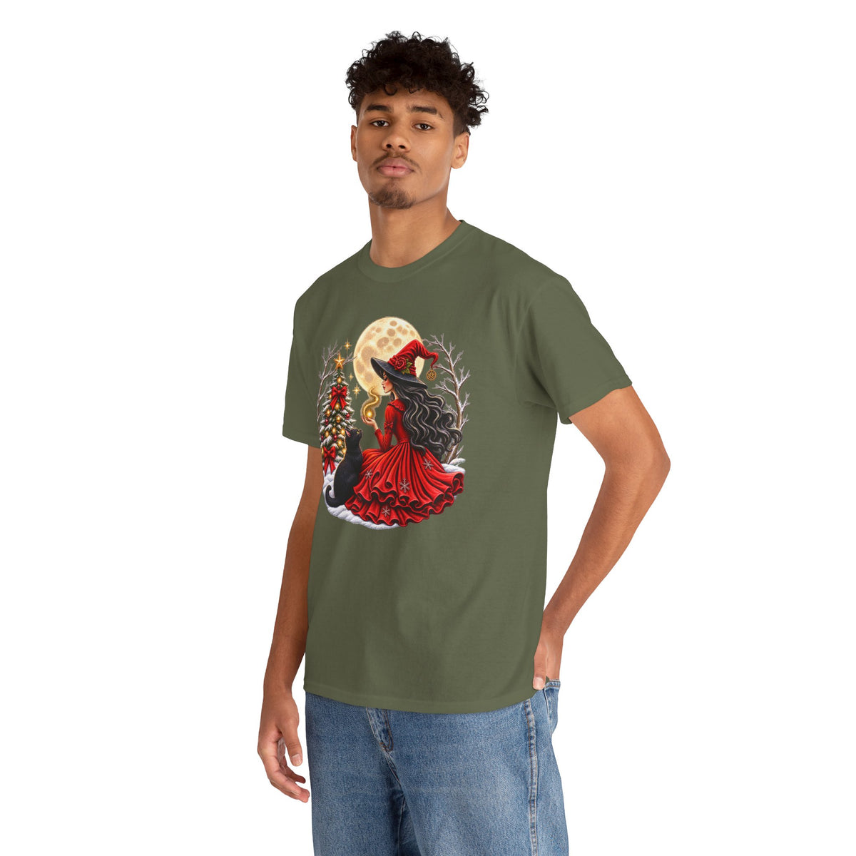 Witchy Christmas Magic Comfortable Cotton T-Shirt