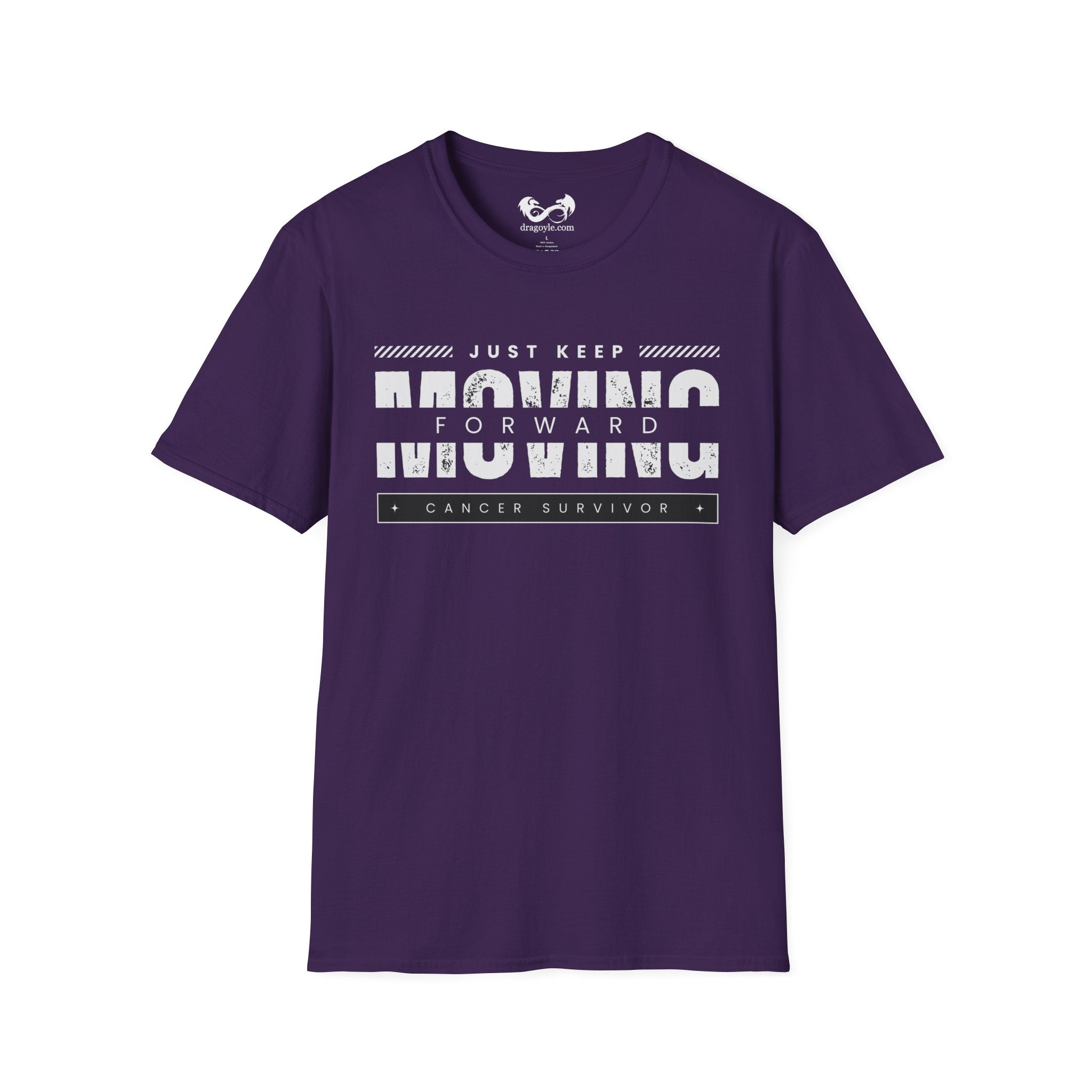 This unisex t-shirt is a canvas for self-expression, crafted for those who embrace resilience. With the phrase "Just Keep Moving Forward - Cancer Survivor" emblazoned across the chest, it celebrates strength and spirit.