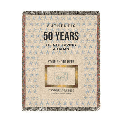 Personalized Woven Blanket — 'Authentic 50 Years of Not Giving a Damn' Decorative Throw