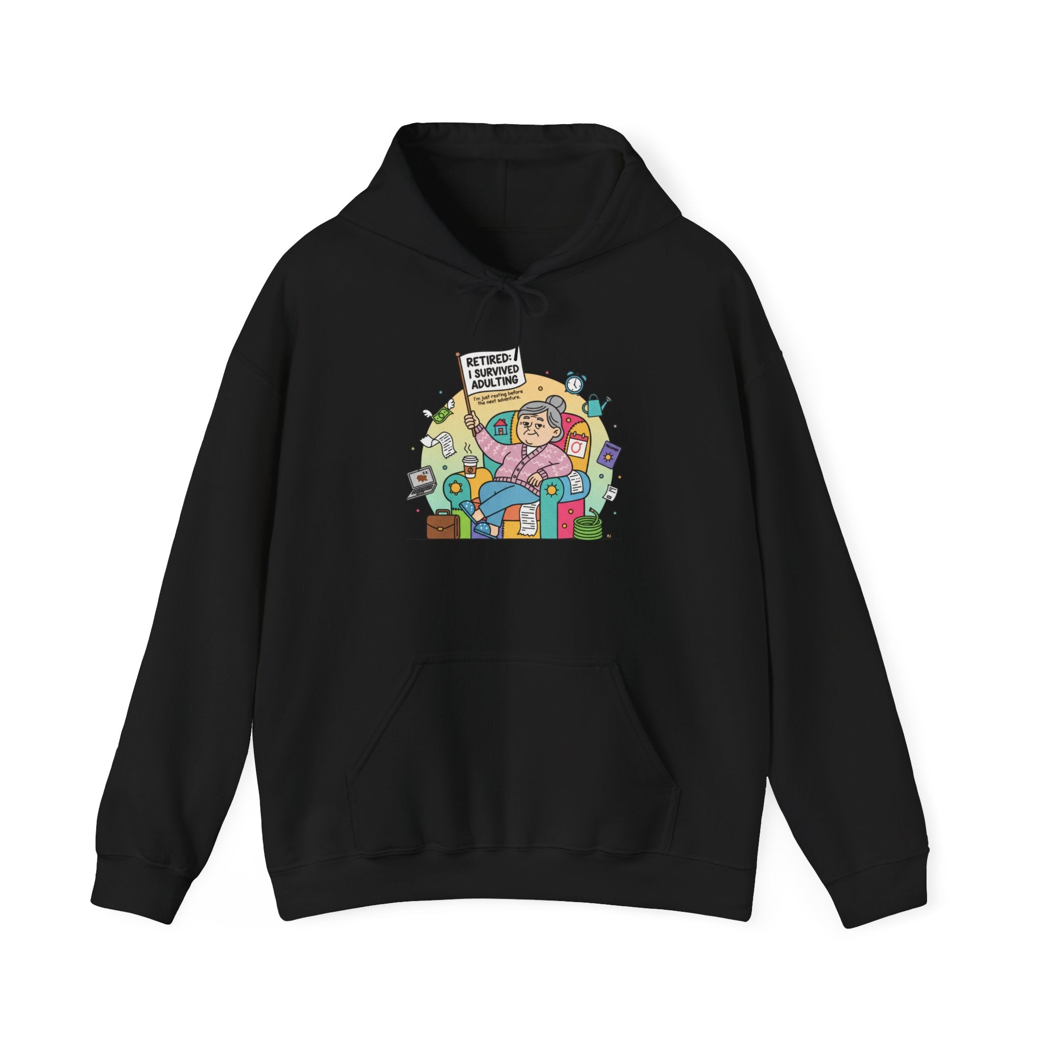 Black hoodie with 'Wavy Wonders' design on a white background